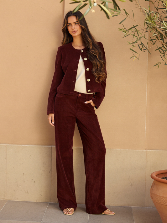 Conjunto Pana "Ángela" · Botón Dorado en color Burdeos