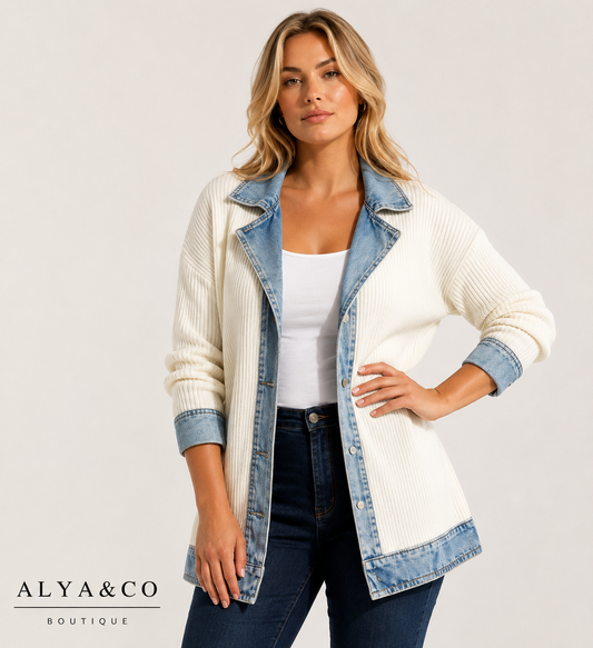 Chaqueta Punto con Detalle Denim "Liv"