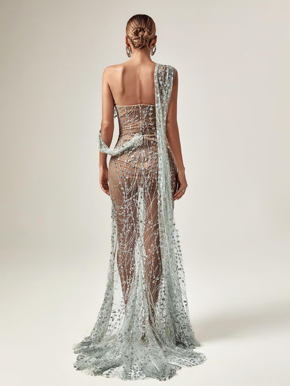 Vestido Maxi Espejo Plateado