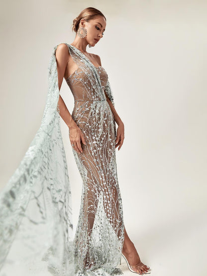 Vestido Maxi Espejo Plateado