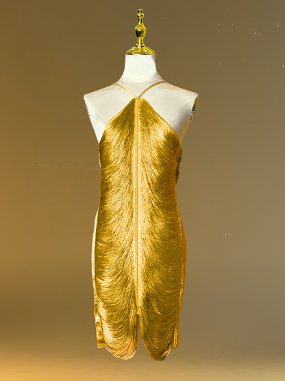 Vestido Halter Destellos de Oro