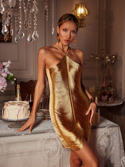 Vestido Halter Destellos de Oro