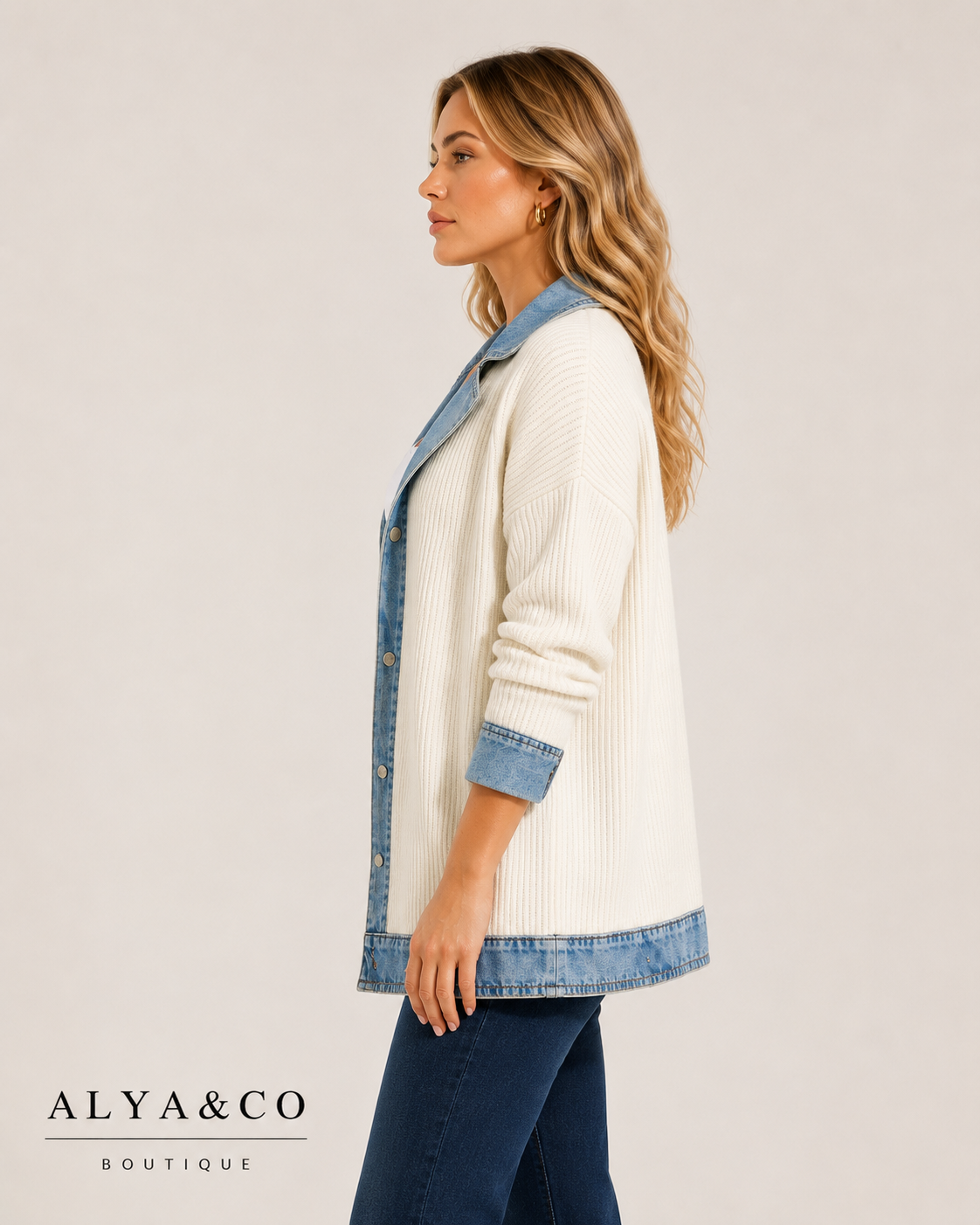 Chaqueta Punto con Detalle Denim "Liv"