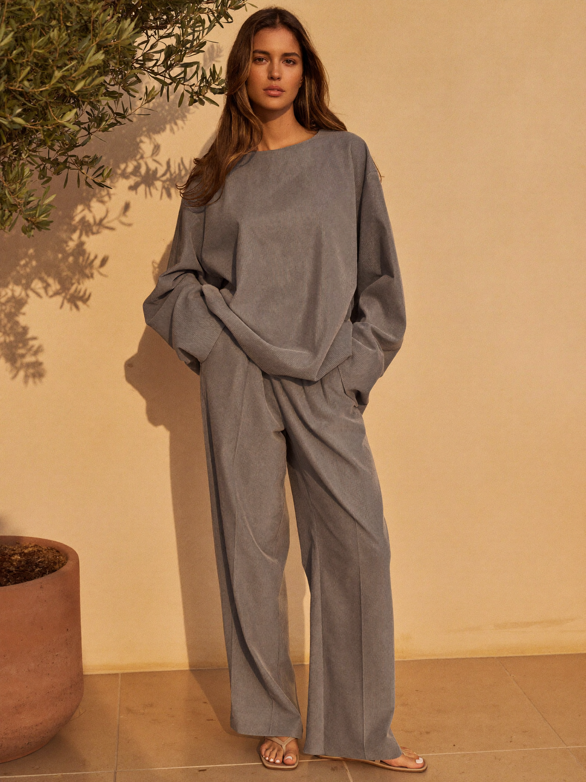 Conjunto Pana "Marta" · Hombro Caído en color Gris