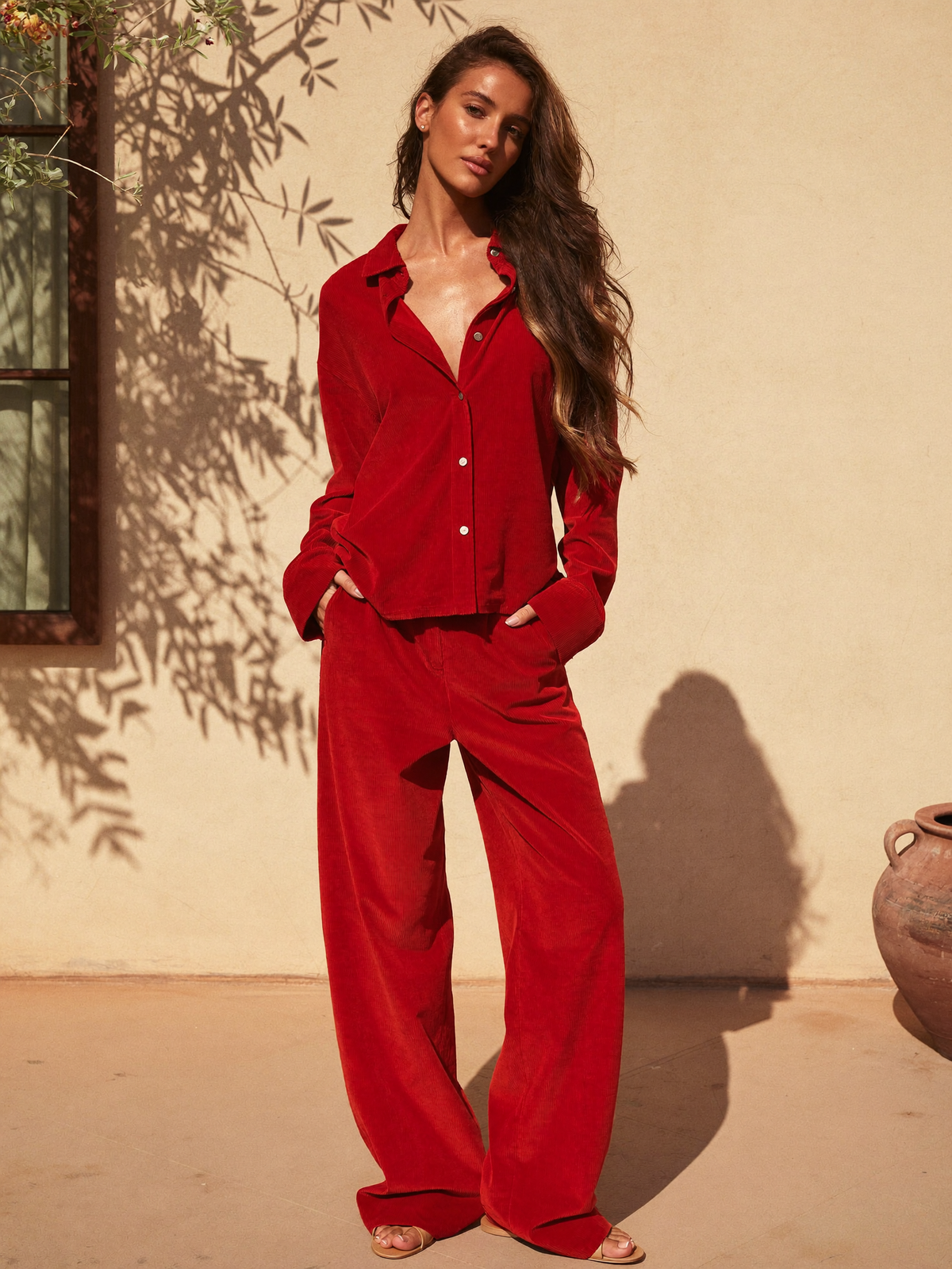 Conjunto Pana "Lucía" · Escote en V en color Rojo