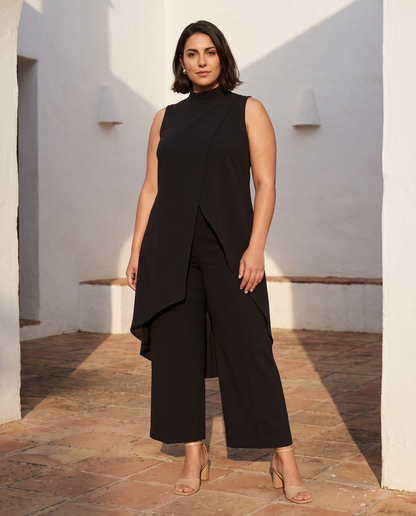 Conjunto Roma en negro, talla grande, patio mediterráneo